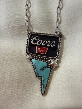 Black Red and Turquoise Coors Beer Pendant Necklace